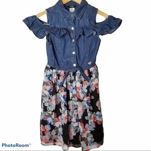 Bebe Girls Denim Cold Shoulder Dress Sz M